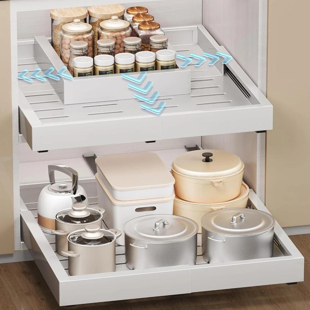 2 Pcs Pull Out Cabinet Organizers, Width (12"-19") and Depth (17"-23") Expandabl